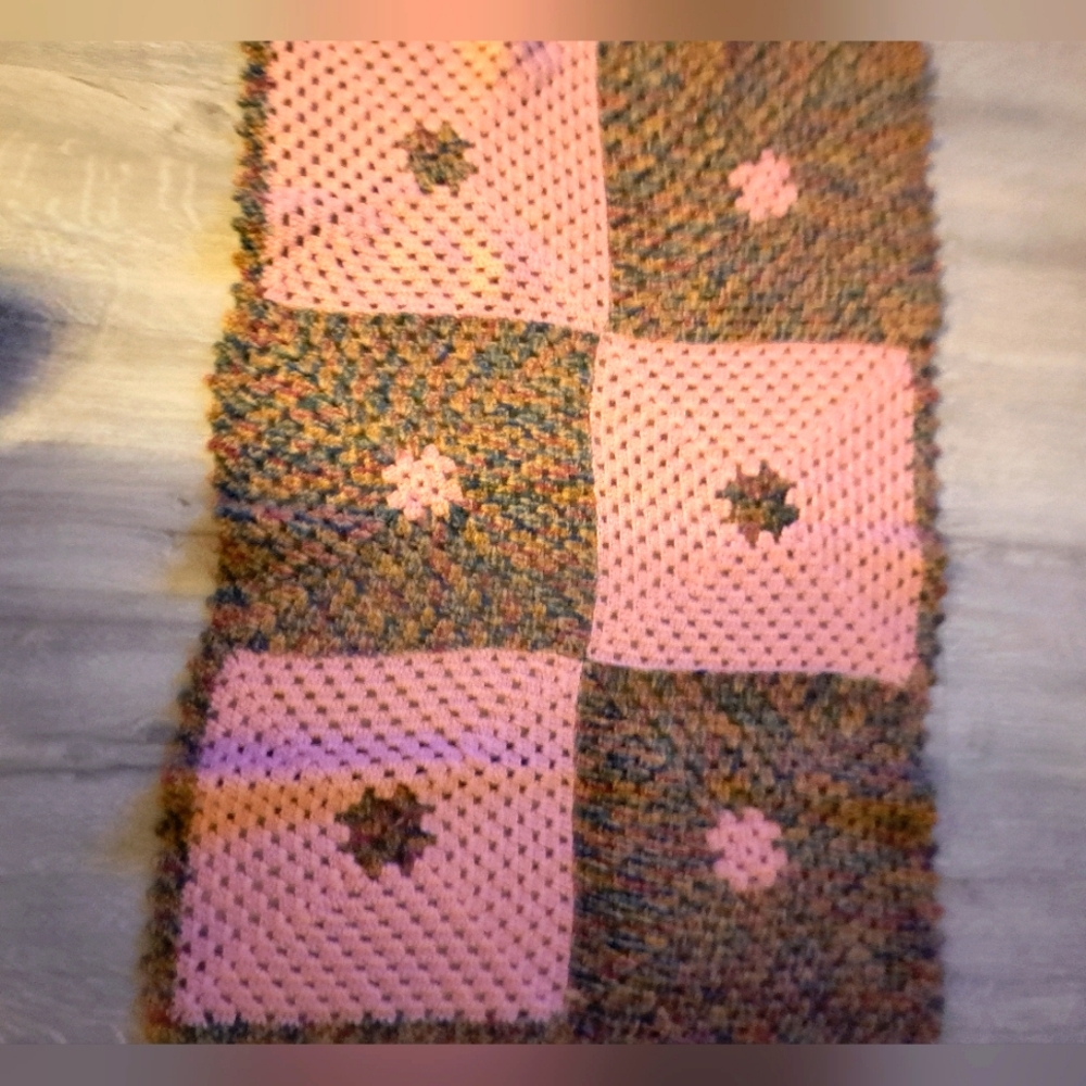 Pink and Multicolor Crochet NEWBORN OR DOLL handmade crochet blanket.